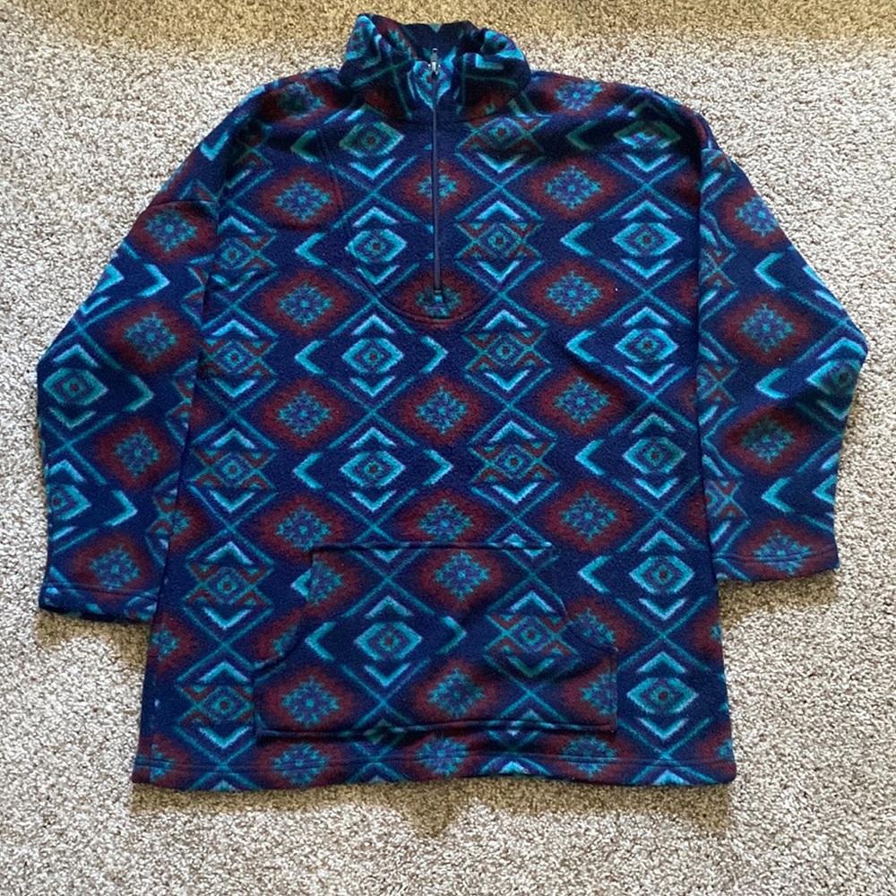 Vintage Patterned Fleece Pullover Backroad Blues